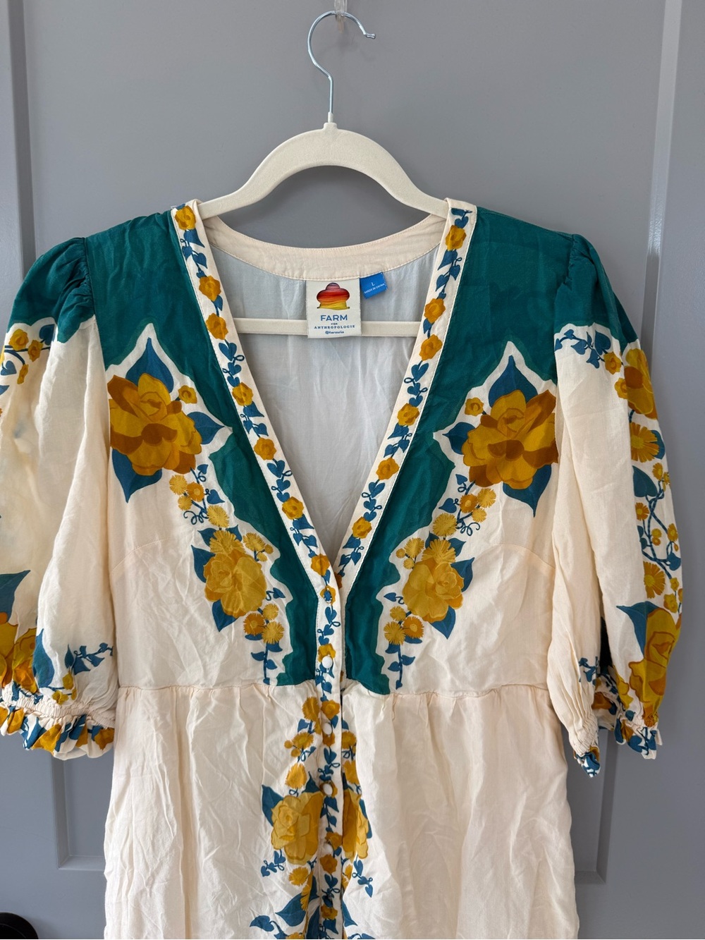 FARM Rio x Anthropologie Puff Sleeve Floral Midi Dress L - Picture 6 of 8